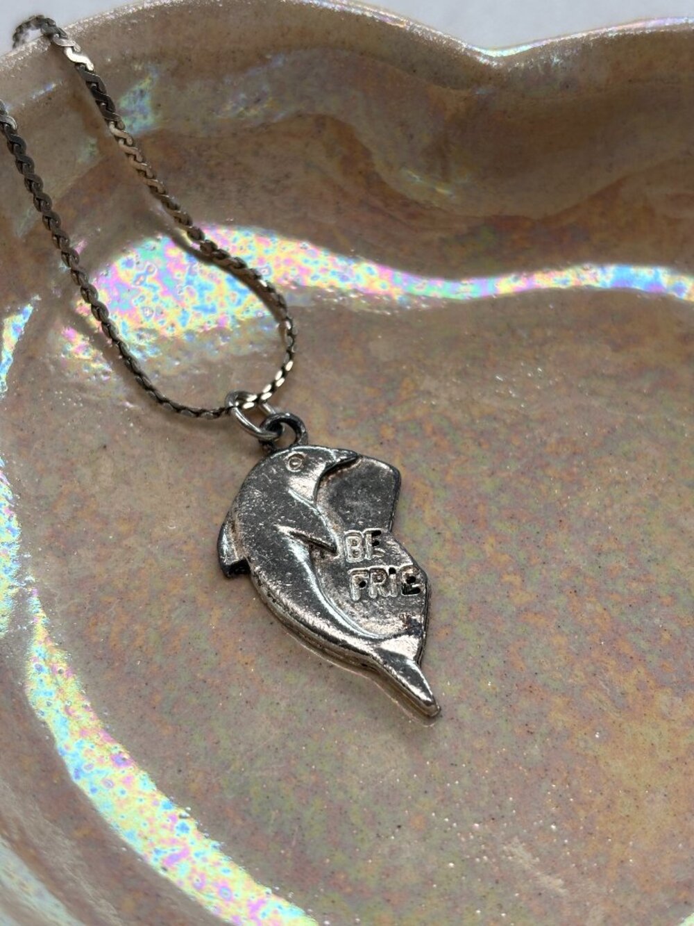 🐬 Vintage Silver Dolphin 1/2 of a Best Friend Necklace Charm